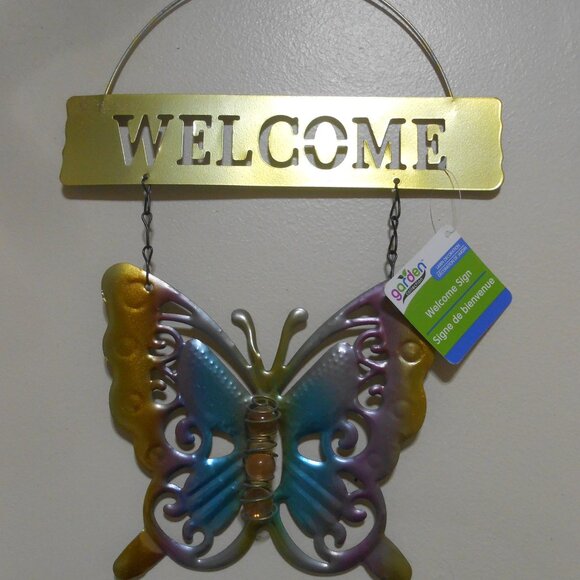 NEW Metal hanging WELCOME Sign Butterfly design Lawn Garden Patio Decor 🦋 - Picture 6 of 9